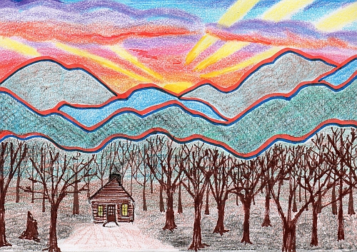 This picture kind of captures the Cabin in a Picasso-Matisse  kind of way.  Drawn by Joanne P.